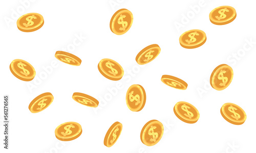 Falling coins. Dropping golden dollar money cash