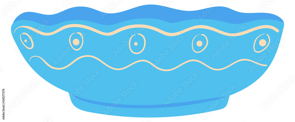 Blue dish platter. Hand drawn table kitchenware Blue dish platter. Hand drawn table kitchenware