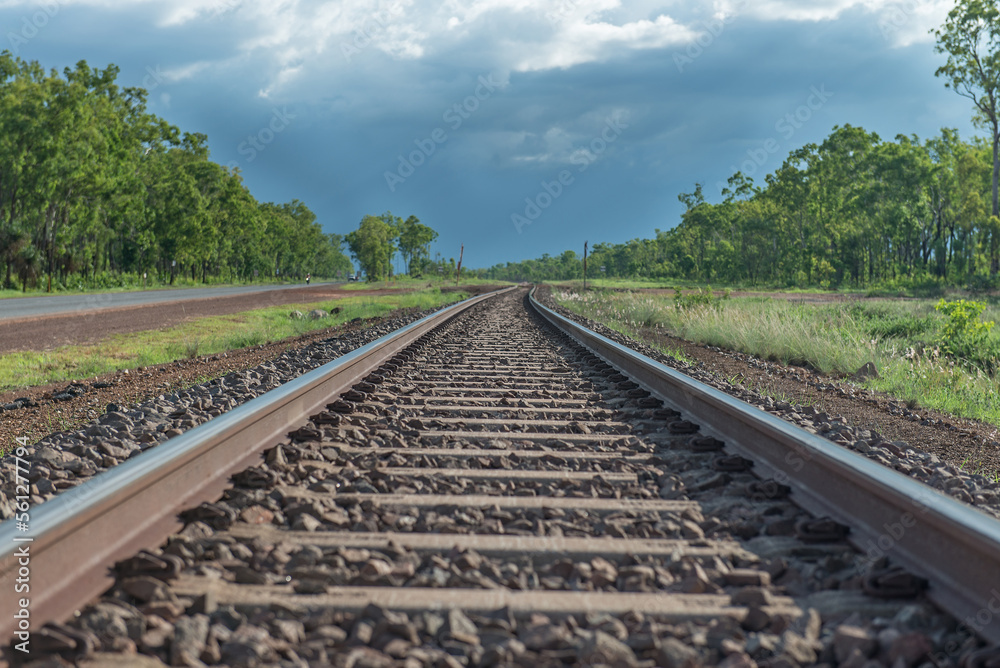 Ghan tracks near Darwin with storm approaching Ghan tracks near Darwin with storm approaching
