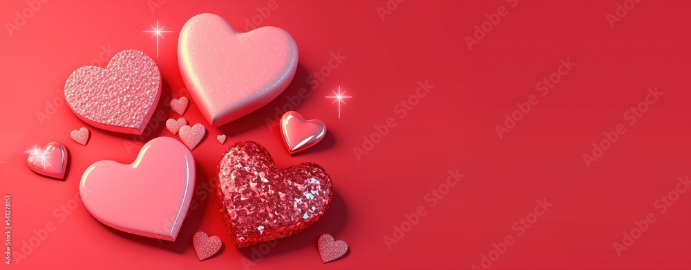 Fototapeta premium Luxurious 3D Heart, Diamond, and Crystal Illustration for Valentine's Day Background and Banner