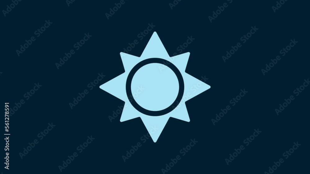 White Sun icon isolated on blue background. 4K Video motion graphic animation