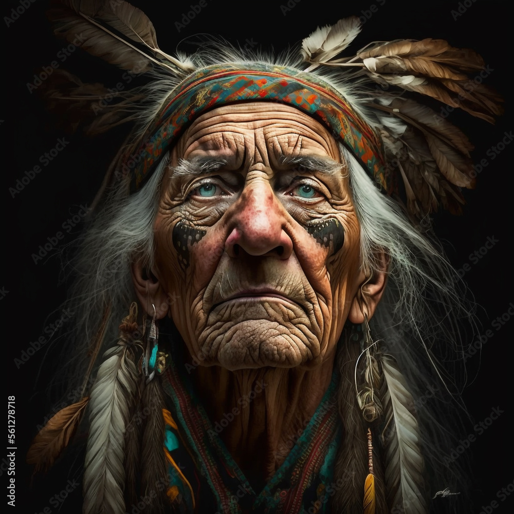 Digital Art Illustration Of A Native Indian, Generative AI Stock ...