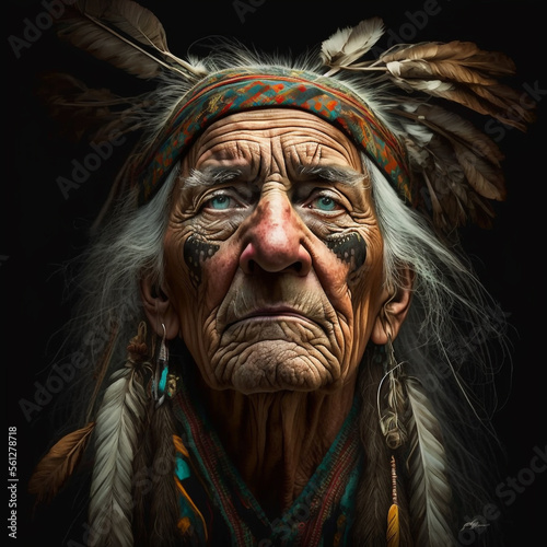 Digital art illustration of a native indian, Generative AI