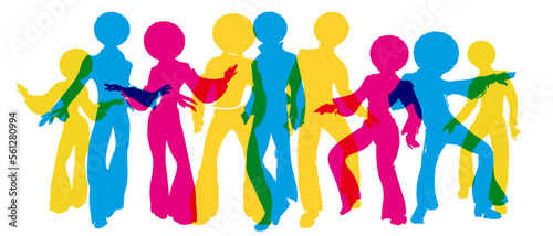 Soul Party Time. Dancers of soul, funk or disco on white background