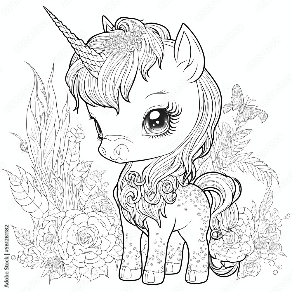 cute unicorn. coloring book page for coloring book. doodling for kids