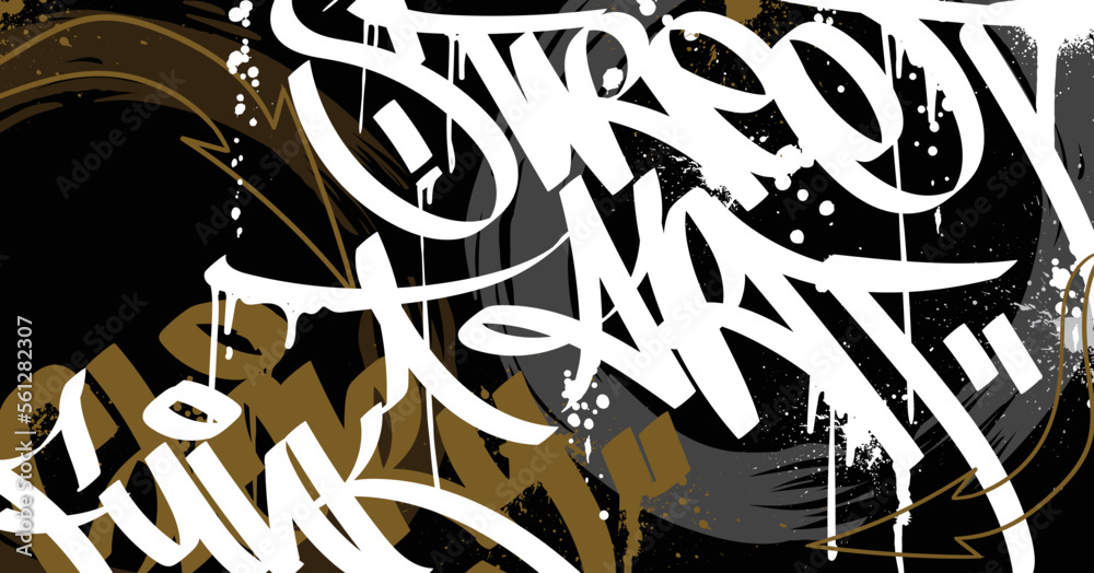 Abstract graffiti art background with scribble throw-up and tagging hand-drawn style. Street art graffiti urban theme for prints, patterns, banners, and textiles in vector format. - obrazy, fototapety, plakaty 