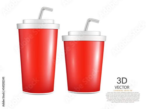 vector illustration realistic red drink cup design template on the white background.