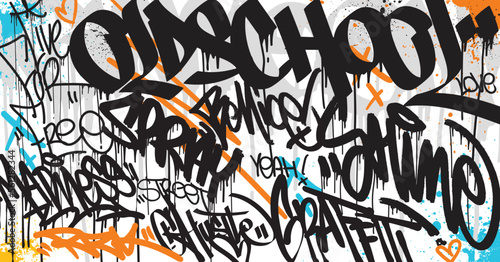Abstract graffiti art background with scribble throw-up and tagging hand-drawn style. Street art graffiti urban theme for prints, patterns, banners, and textiles in vector format.