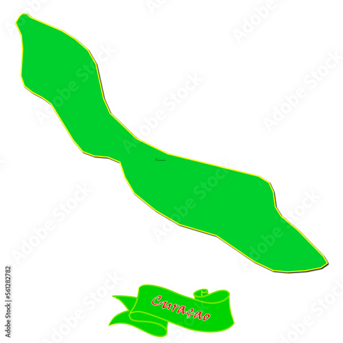 Vector map of Curaçao with subregions in green country name in red