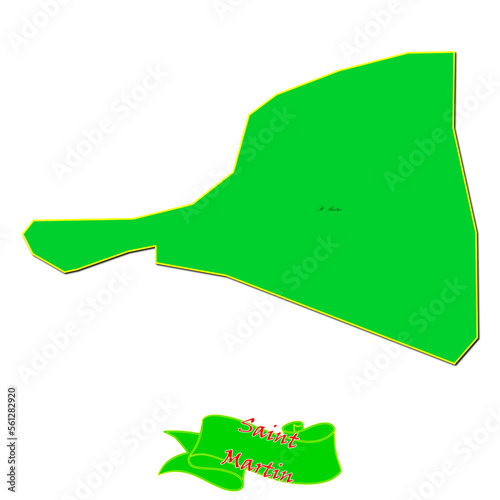 Vector map of Saint Martin with subregions in green country name in red photo