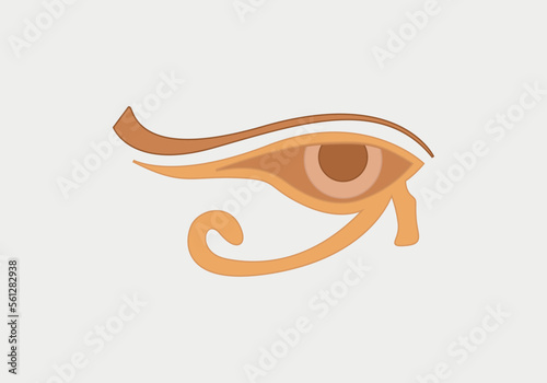 Wedjat, later called Eye of Horus. Ancient Egyptian symbol of protection, royal power and good health, personified in goddess Wadjet. Similar to Eye of Ra, belonging to god Ra. Illustration. Vector.