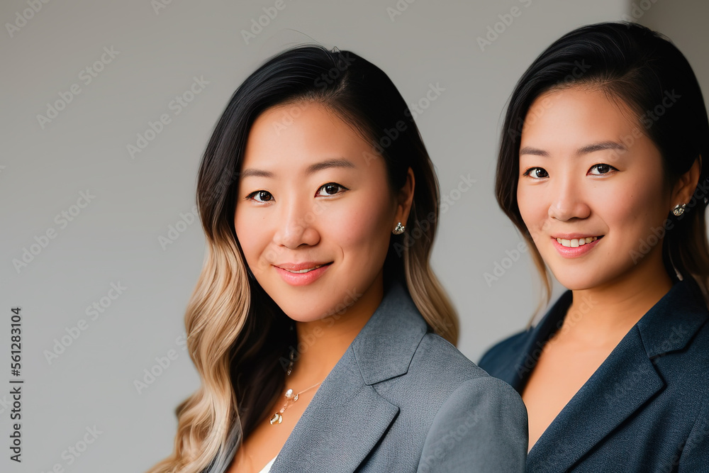 Confident Asian ethnicity businesswomen smiling while standing at office Confident Asian ethnicity businesswomen smiling while standing at office