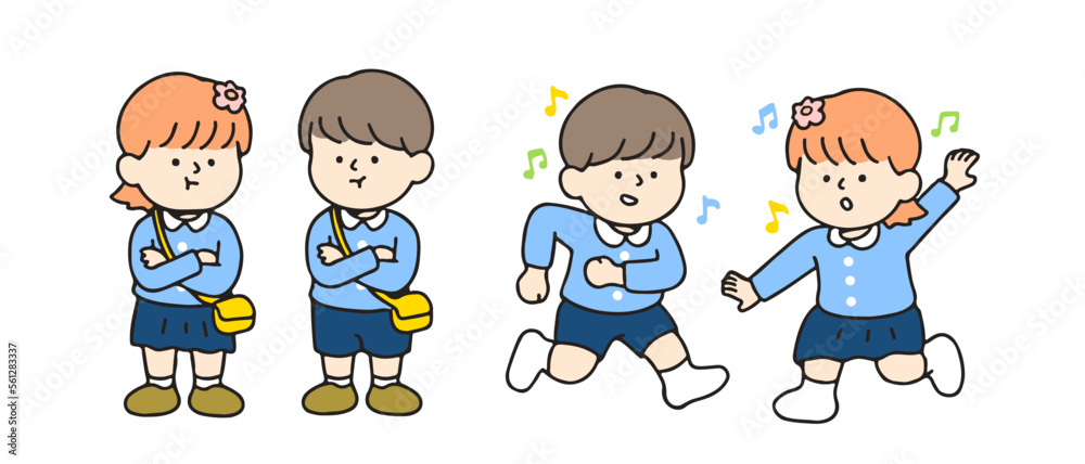 Little kid angry and dancing. Cute cartoon characters, Back to school concept Little kid angry and dancing. Cute cartoon characters, Back to school concept