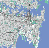 Sydney map. Detailed map of Sydney city administrative area. Cityscape panorama illustration. Road map with highways, streets, rivers.