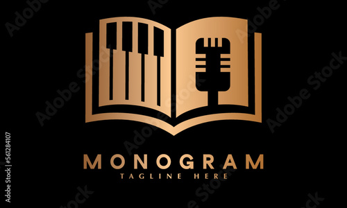 Minimal Music Book icon  abstract monogram vector logo template