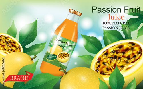 vector illustration passion fruit juice ad design template,use for tasty fruits advertising and poster and banner design.