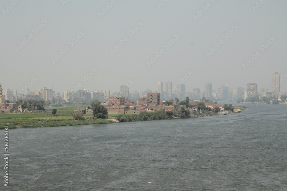 a cityscape view of Cairo and the Nile river in summer Egypt 2010