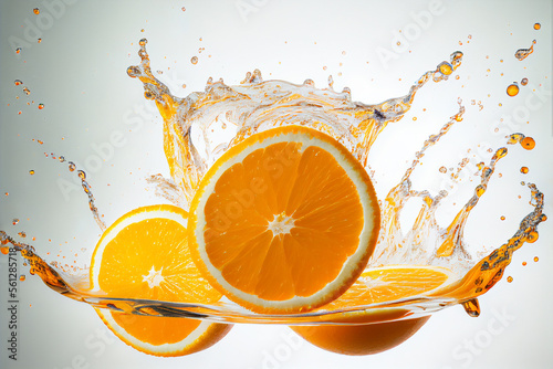 Orange slices falling into water, splash Generative AI