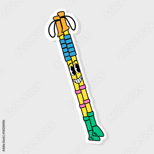 Color sticker of trekking poles in the style of the y2k