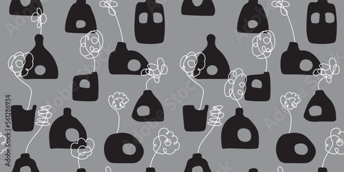Floral vase illustration background. Seamless pattern.Vector. 花瓶のイラストパターン
