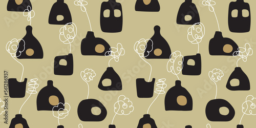 Floral vase illustration background. Seamless pattern.Vector. 花瓶のイラストパターン
