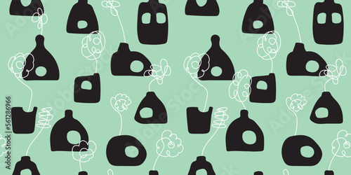 Floral vase illustration background. Seamless pattern.Vector. 花瓶のイラストパターン
