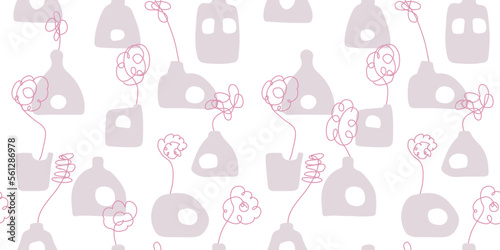 Floral vase illustration background. Seamless pattern.Vector.                                   