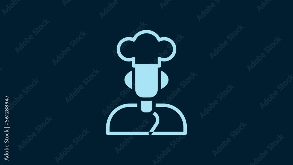 White Cook icon isolated on blue background. Chef symbol. 4K Video motion graphic animation White Cook icon isolated on blue background. Chef symbol. 4K Video motion graphic animation