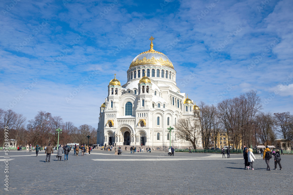 Anchor Square and the Naval Cathedral of St. Nicholas the Wonderworker. Kronstadt, Russia