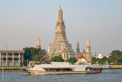 River bus at Wat Arun Temple. Chao Phraya River, Bangkok, Thailand