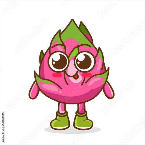 Cartoon cute dragon fruit character in kawaii style. S Design for t shirts, stickers, posters, cards etc.
