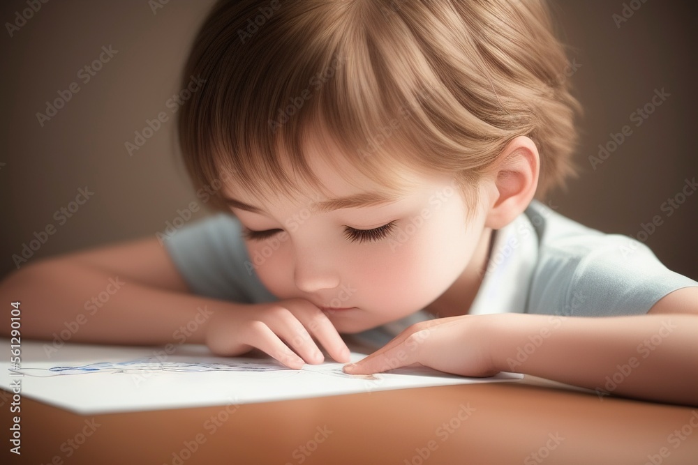 little child sleeping while studying. Generative, Ai little child sleeping while studying. Generative, Ai