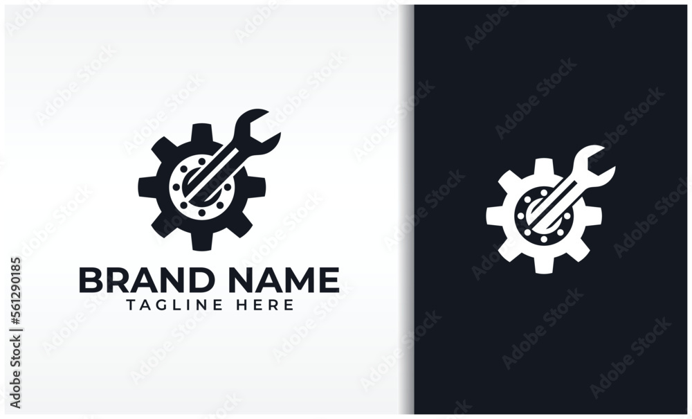 Fototapeta premium Gear and wrench icon service support logo vector image