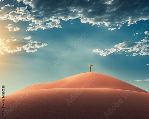 cross in a beautiful sunset over the mountain, catholic, christianity