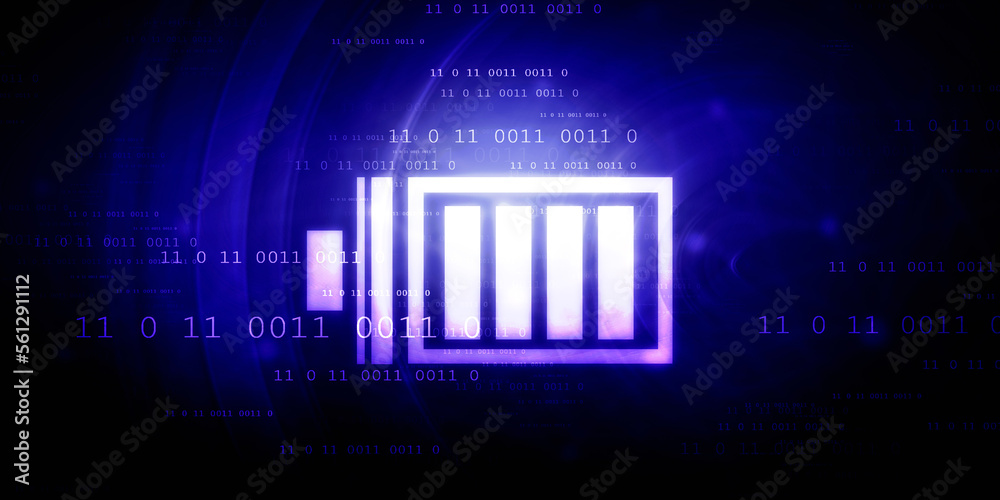 2d rendering Electrical energy and power supply source concept, accumulator battery with charging level indicator
