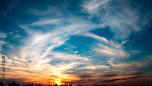 Beautiful sky phenomenon noctilucent clouds. Beautiful sky at sunset with noctilucent clouds.