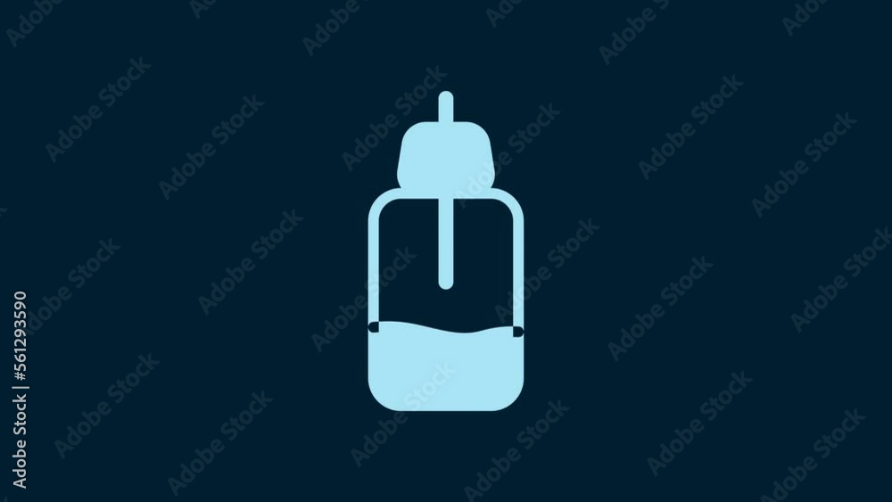 White Essential oil bottle icon isolated on blue background. Organic aromatherapy essence. Skin care serum glass drop package. 4K Video motion graphic animation White Essential oil bottle icon isolated on blue background. Organic aromatherapy essence. Skin care serum glass drop package. 4K Video motion graphic animation