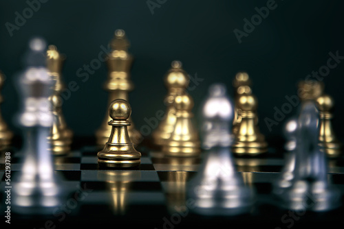 Chess pieces stand teamwork with king concept of team player or business team and leadership strategy or strategic planning and human resources organization risk management.
