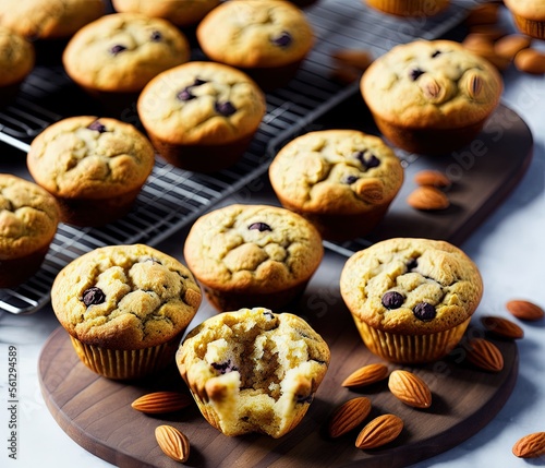 freshly baked muffins with chocolate and lemon on a white background © ozun