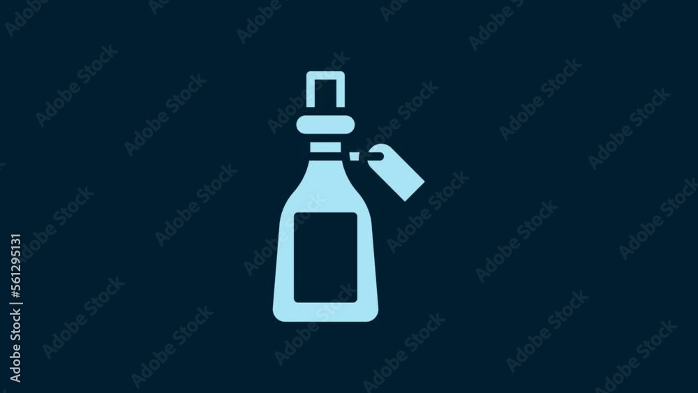 White Essential oil bottle icon isolated on blue background. Organic aromatherapy essence. Skin care serum glass drop package. 4K Video motion graphic animation White Essential oil bottle icon isolated on blue background. Organic aromatherapy essence. Skin care serum glass drop package. 4K Video motion graphic animation