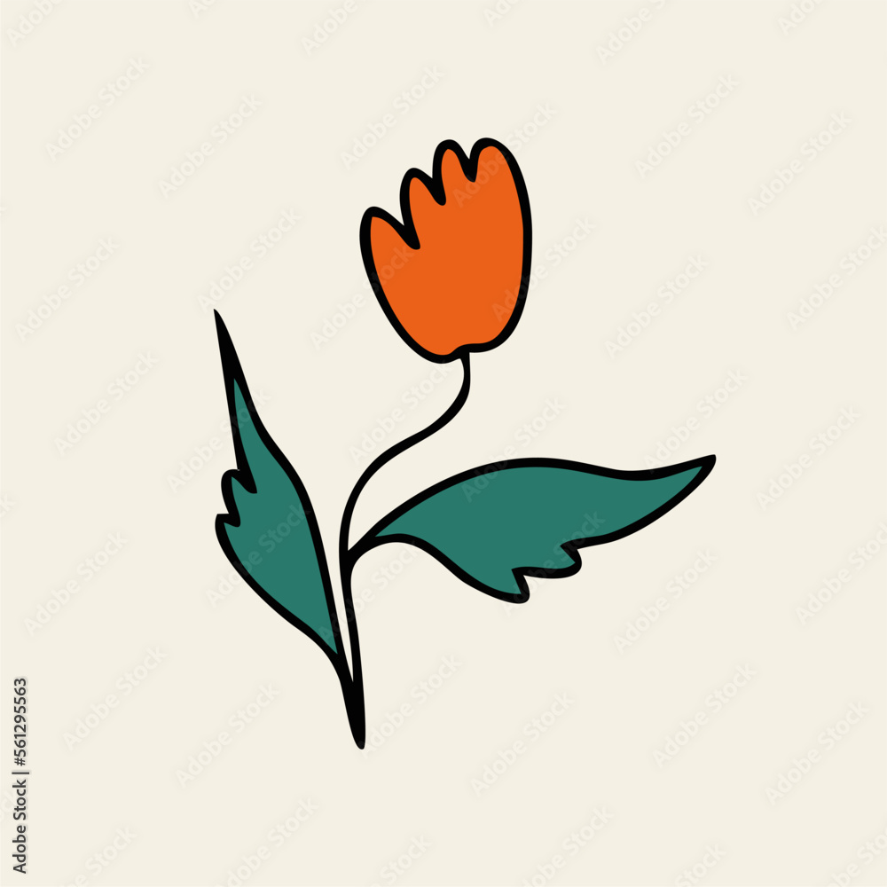 Vector illustration of a flower in a simple linear style - design templates - hippie style, vintage logo.