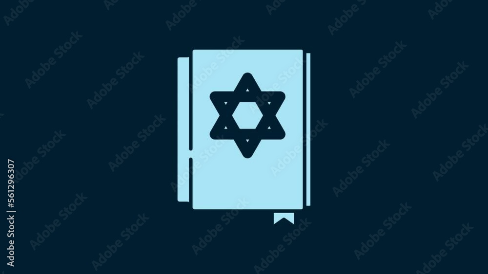 White Jewish torah book icon isolated on blue background. Pentateuch of Moses. On the cover of the Bible is the image of the Star of David. 4K Video motion graphic animation White Jewish torah book icon isolated on blue background. Pentateuch of Moses. On the cover of the Bible is the image of the Star of David. 4K Video motion graphic animation