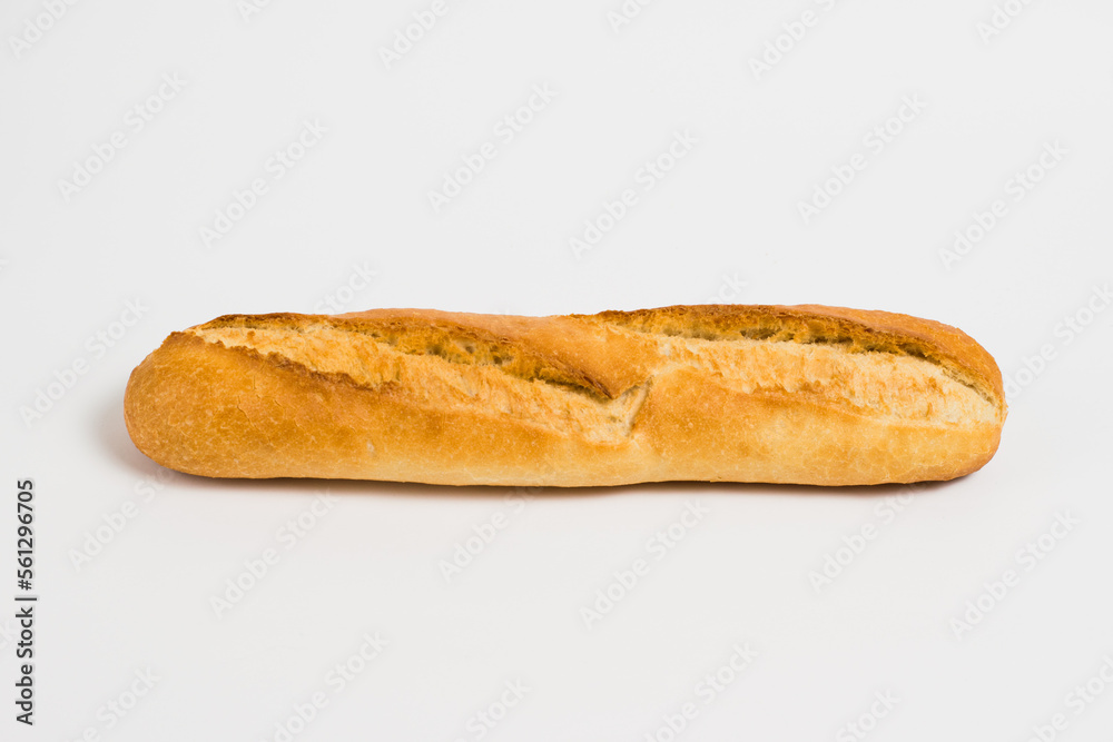 French baguette on a white background with copy space.