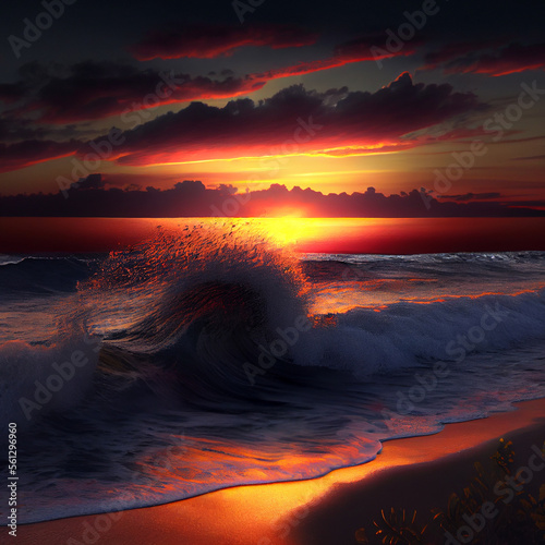 Ocean wave in the sunset
