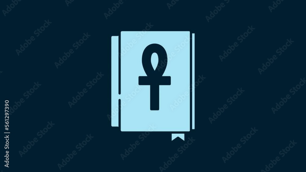 White Cross ankh book icon isolated on blue background. 4K Video motion graphic animation White Cross ankh book icon isolated on blue background. 4K Video motion graphic animation