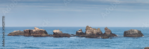 panoramic view of rocky outrcops at Bandon Beach, Oregon, USA