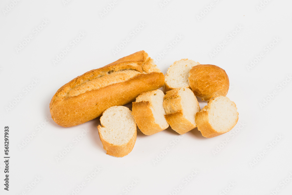 Delicious french baguette close-up on a white background Delicious french baguette close-up on a white background