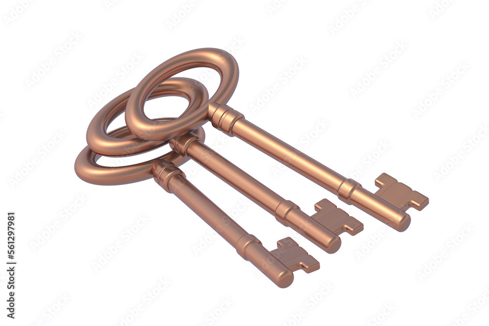 Old keys isolated on white background. 3d render Old keys isolated on white background. 3d render