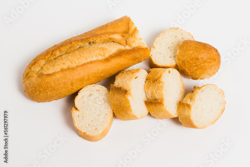 Delicious french baguette close-up on a white background