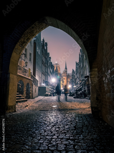 Mariacka street at night  winter time  Danzig  Poland